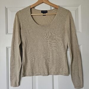 Ann Taylor - Shimmery Gold Metallic Scoop Neck Knit Sweater - Silk